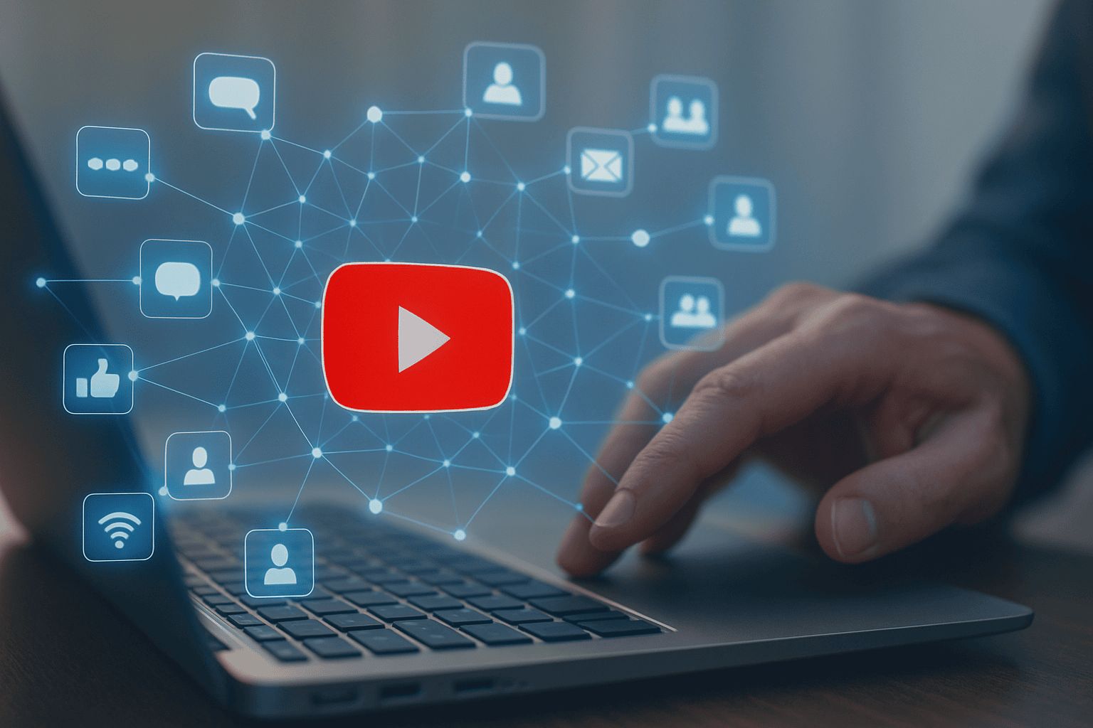 Symbolbild mit YouTube-Logo und Social-Media-Icons für digitale Medienanalyse.