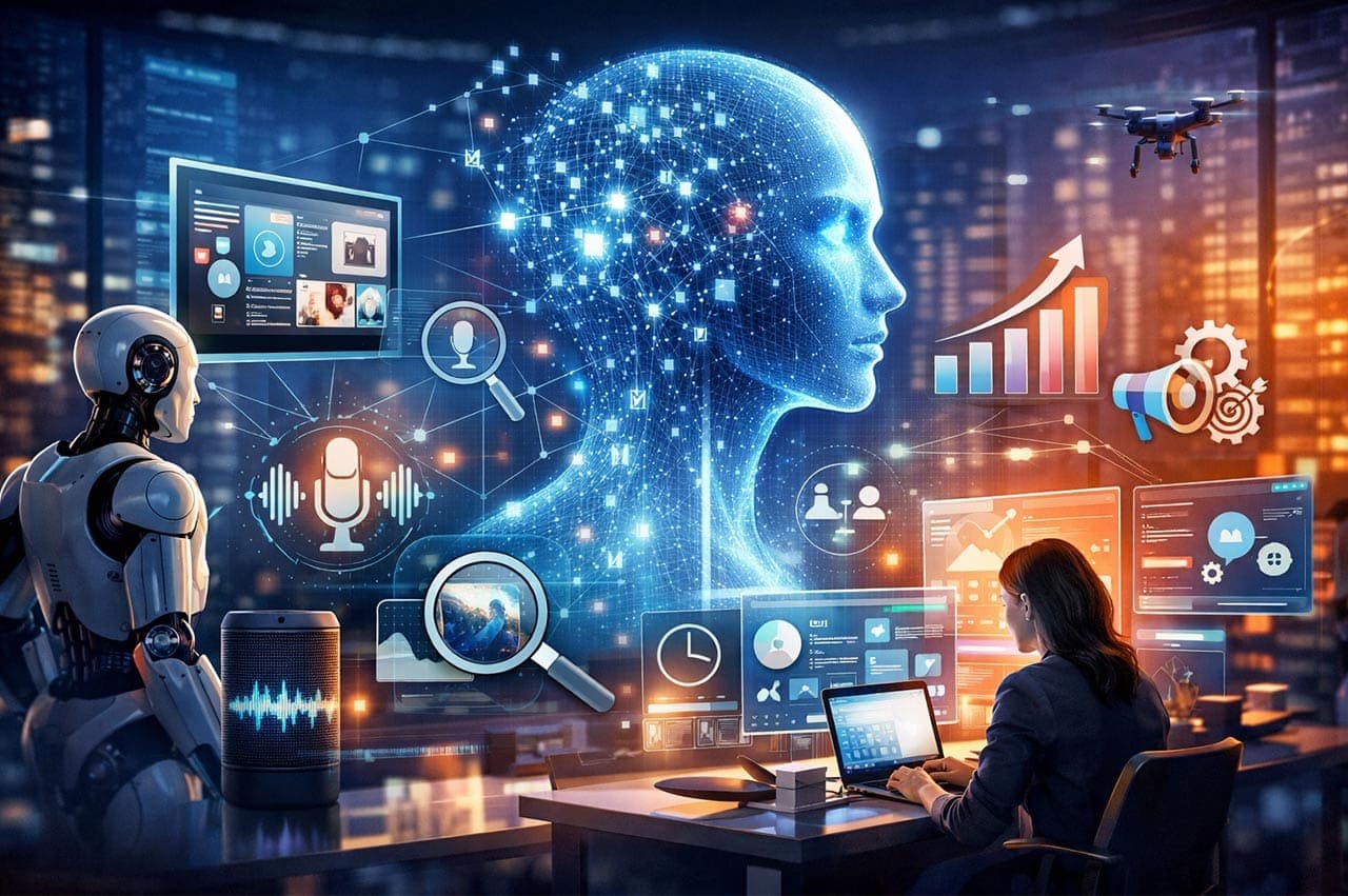 KI-Trends für Marketer: Zukunft der KI im Marketing, Robotik, Datenanalyse.