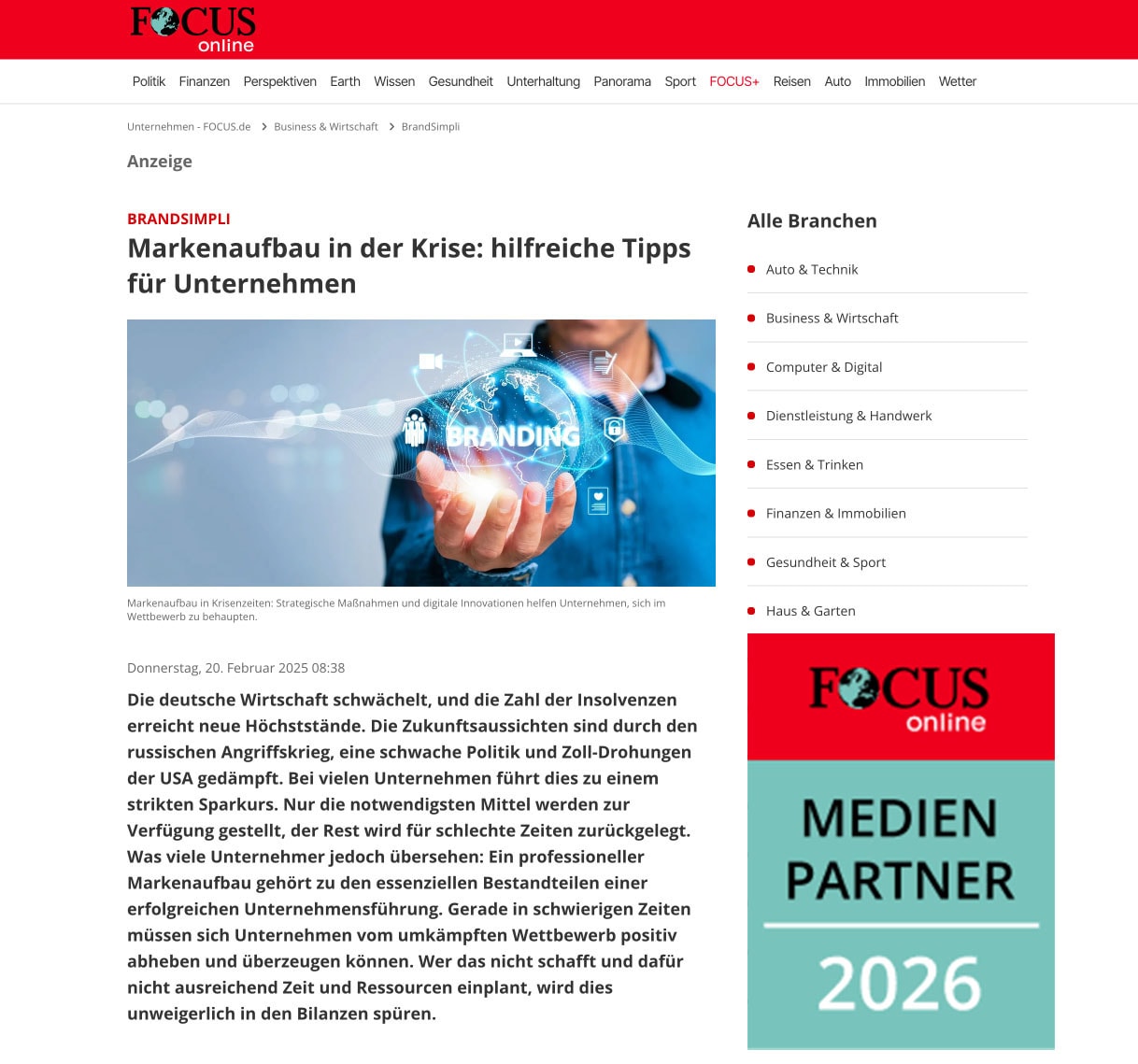 Focus Anzeige BrandSimpli