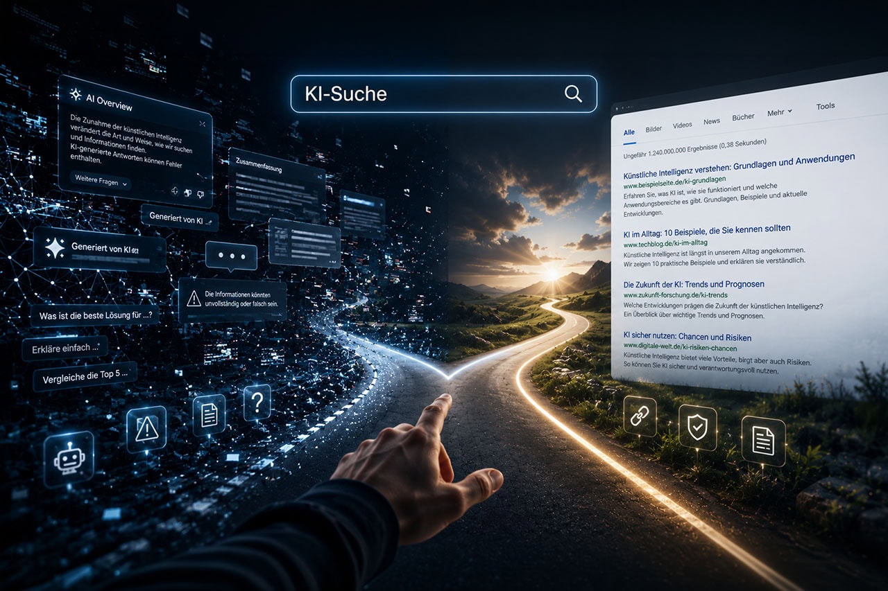 Digitaler Blick auf KI-Suche und Zukunftstrends mit innovativen Anwendungen.