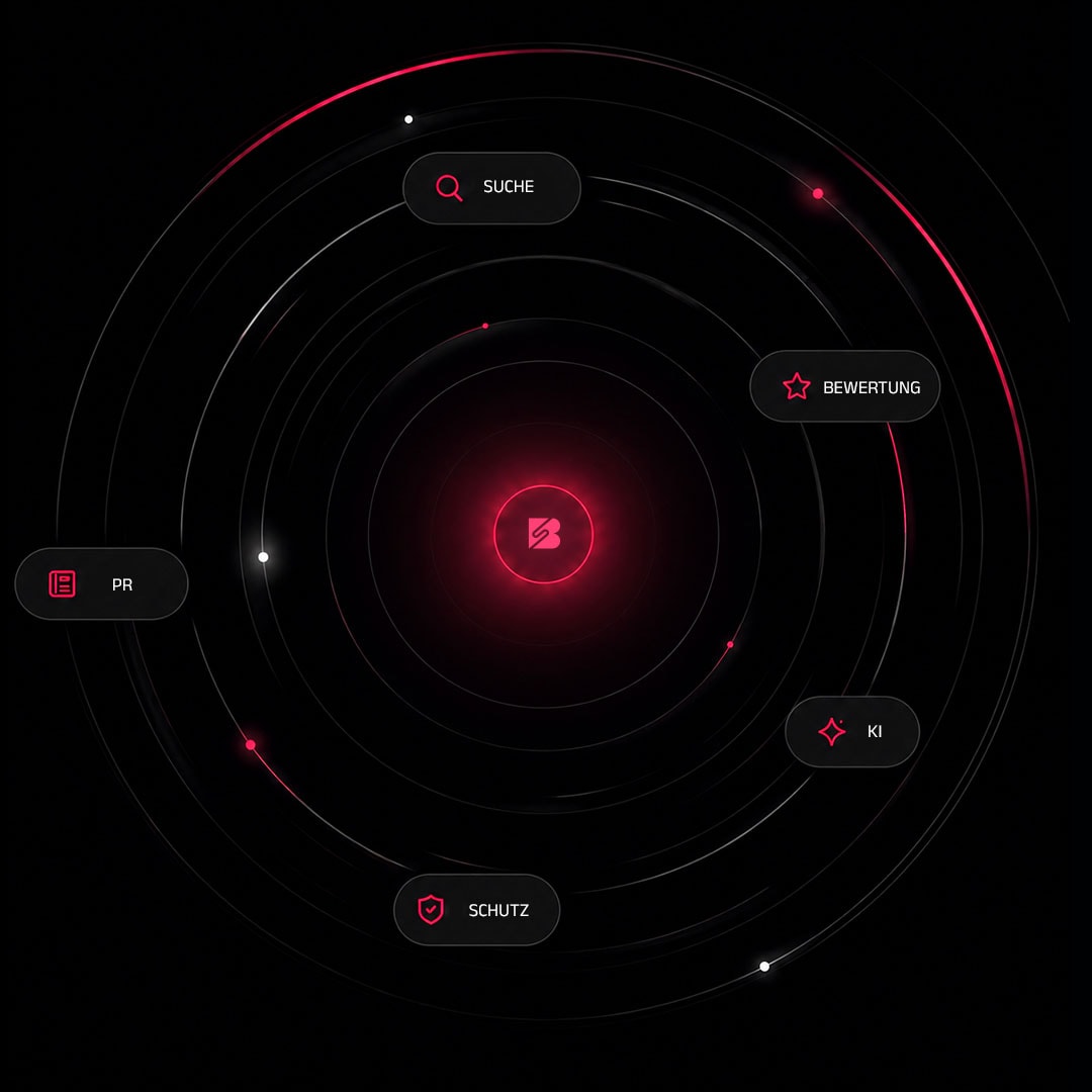 Interaktives Dashboard von BrandSimpli mit Such-, Bewertungs- und Schutzfunktionen.